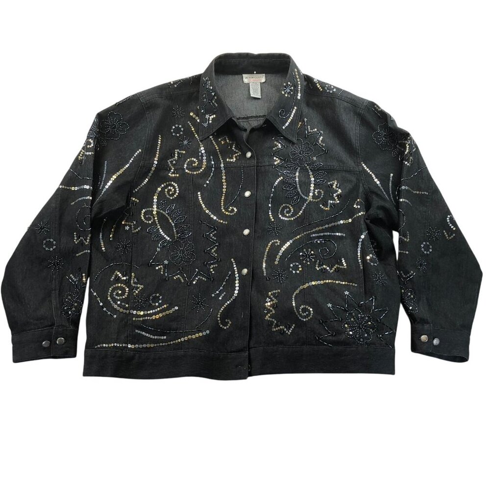Vintage Victor Costa Occasion Women's Denim Jacket 2X Black Snap Front